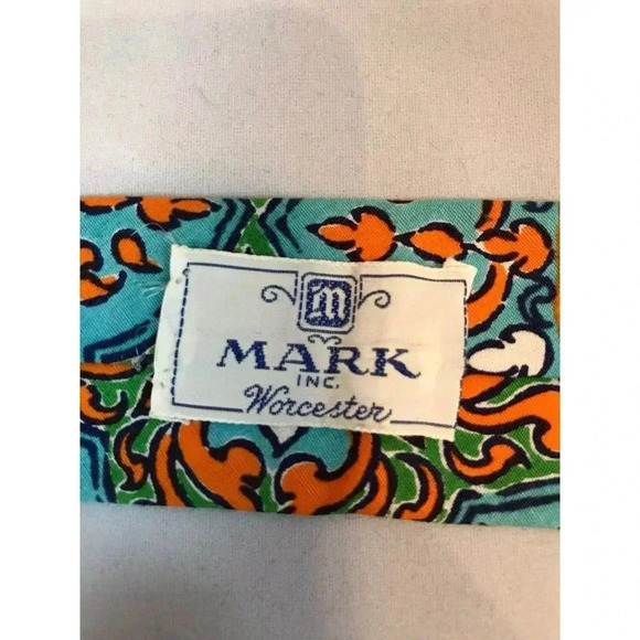 VTG Rooster Ruffler Collection Green Blue Orange Middle Eastern Tile Neck Tie - Picture 4 of 5